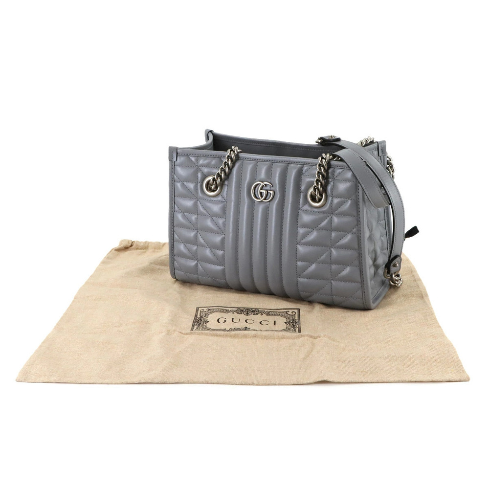 Gucci Chain Marmont Gray Leather Bag GG Tote